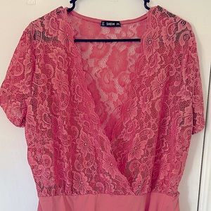 Pink plus size lace body suit